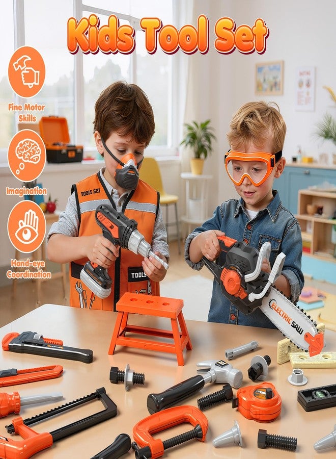 HUITEM Kids Tool Set Toys, 56 Pcs Toddler Tool Set with Toy Chainsaw & Electronic Drill,Vest, Pretend Play Kids Construction Tools Toy for Toddler 3-5 Years Old Christmas Birthday Gifts - Image 3